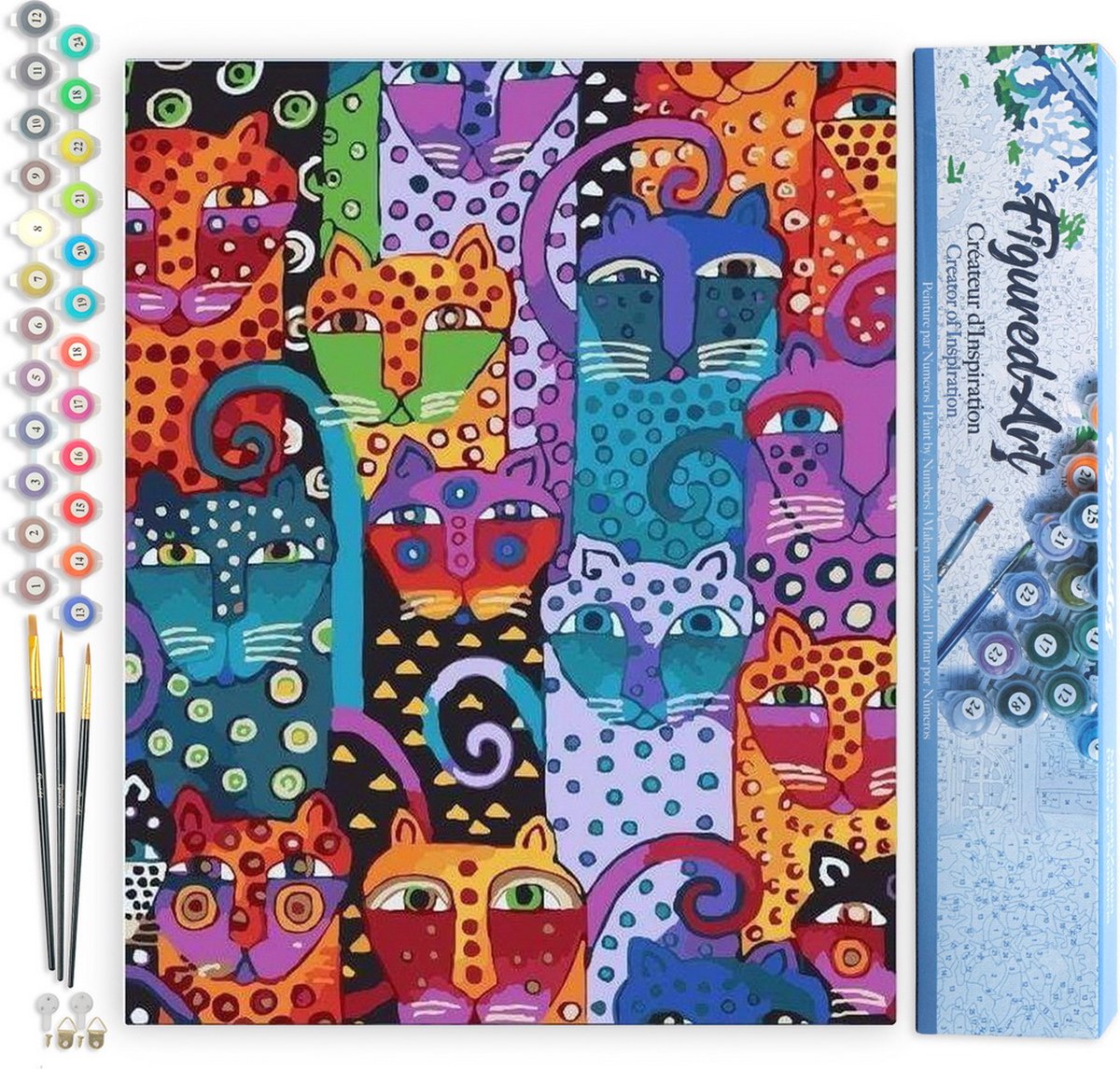 FiguredArt Schilderen op Nummer Volwassenen canvas Katten Ontwerp - Handwerk acrylverf Kit DIY Compleet - 40x50cm zonder frame